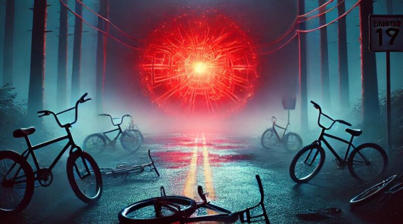 Cena dramática com personagens principais de Stranger Things