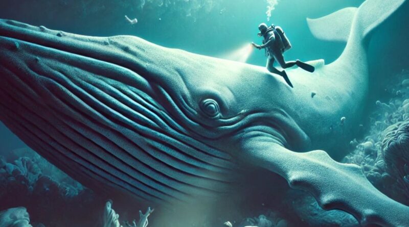 Whalefall mostrando o mergulhador perto da baleia​